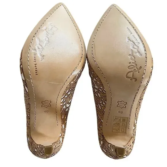 Alice + Olivia Dina Three Laser Cut Cork Pointed Toe Stiletto Pumps EU 40 Italy - Picture 10 of 10